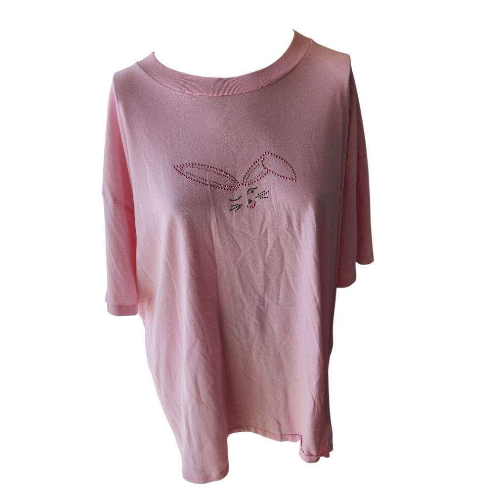 Platinum Plus Single Stitch Tee Shirt Womens Sz 4X Rhinestone Bunny Easter